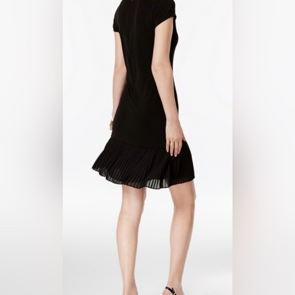 NWT Michael Kors Women’s Black Crew Neck Short Sleeve Pleated Hem Dress SzP/S - Picture 3 of 16